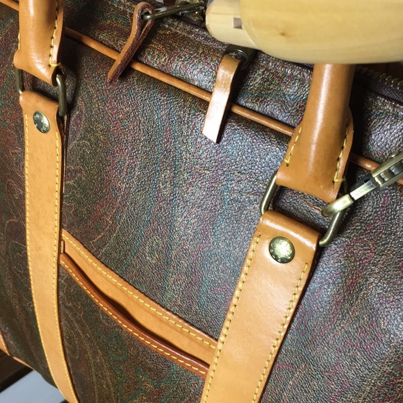 ETRO MILANO Red Paisley Coated Canvas Vachetta Leather Briefcase Laptop File Bag - Picture 15 of 17